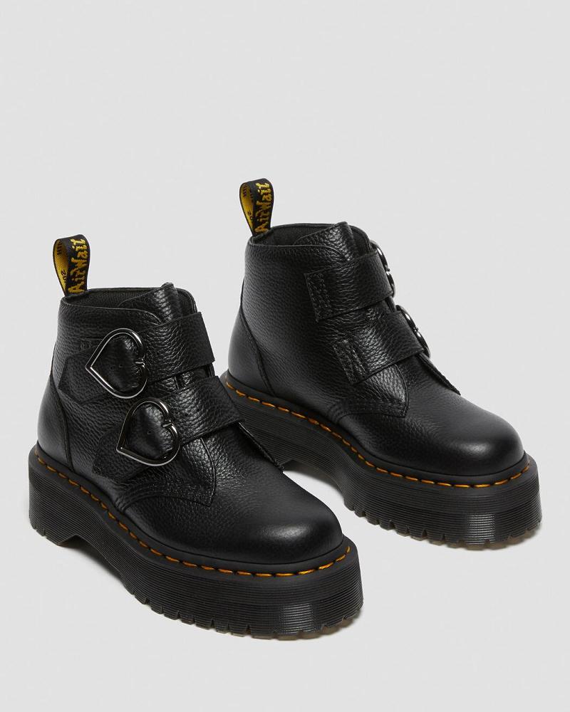 Botas Plataforma Dr Martens Devon Heart Cuero Mujer Negros | MX 542JPQ